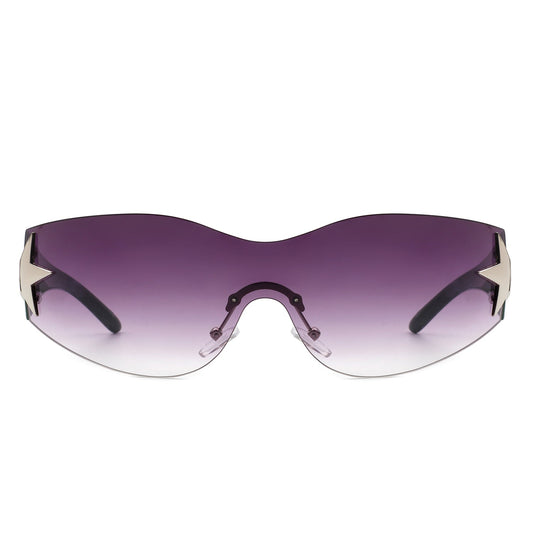 Myrith - Women Rectangle Rimless Wraparound Fashion Oversize Sunglasses