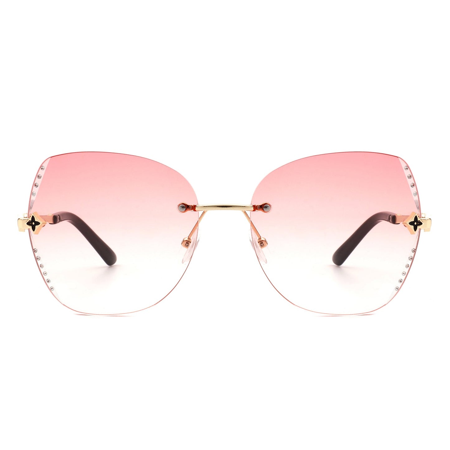 Kineticx - Oversize Rimless Butterfly Shape Tinted Rhinestone Fashion Sunglasses