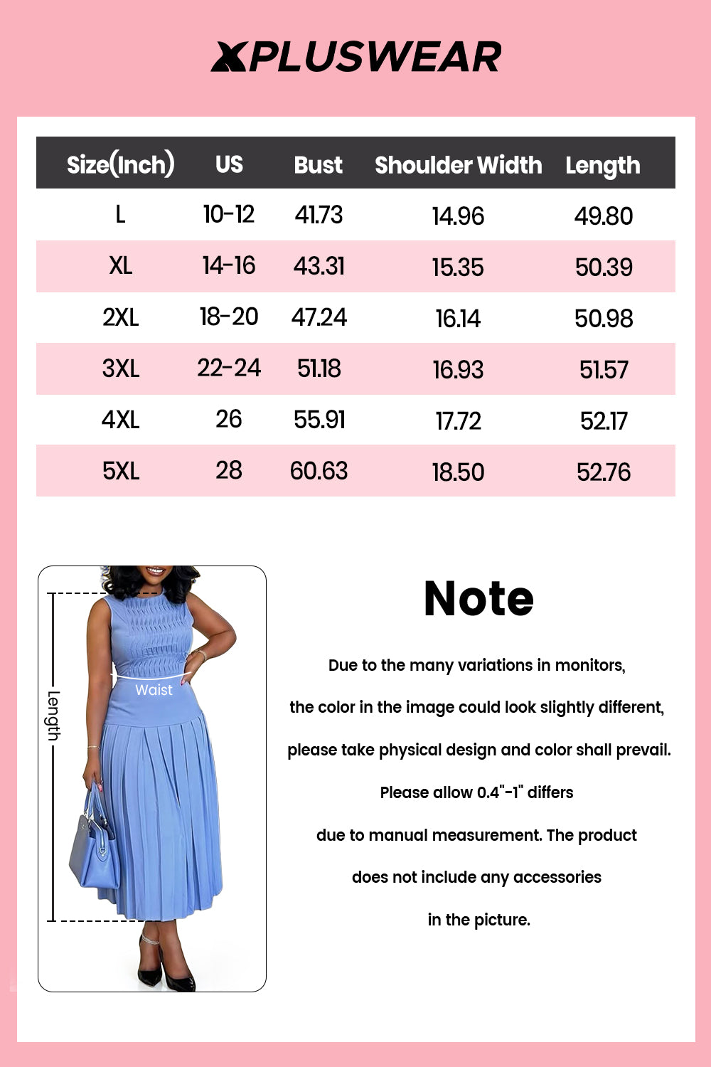 Plus Size Business Casual Blue Elegant Round Neck Fold Pleated Midi Dresses