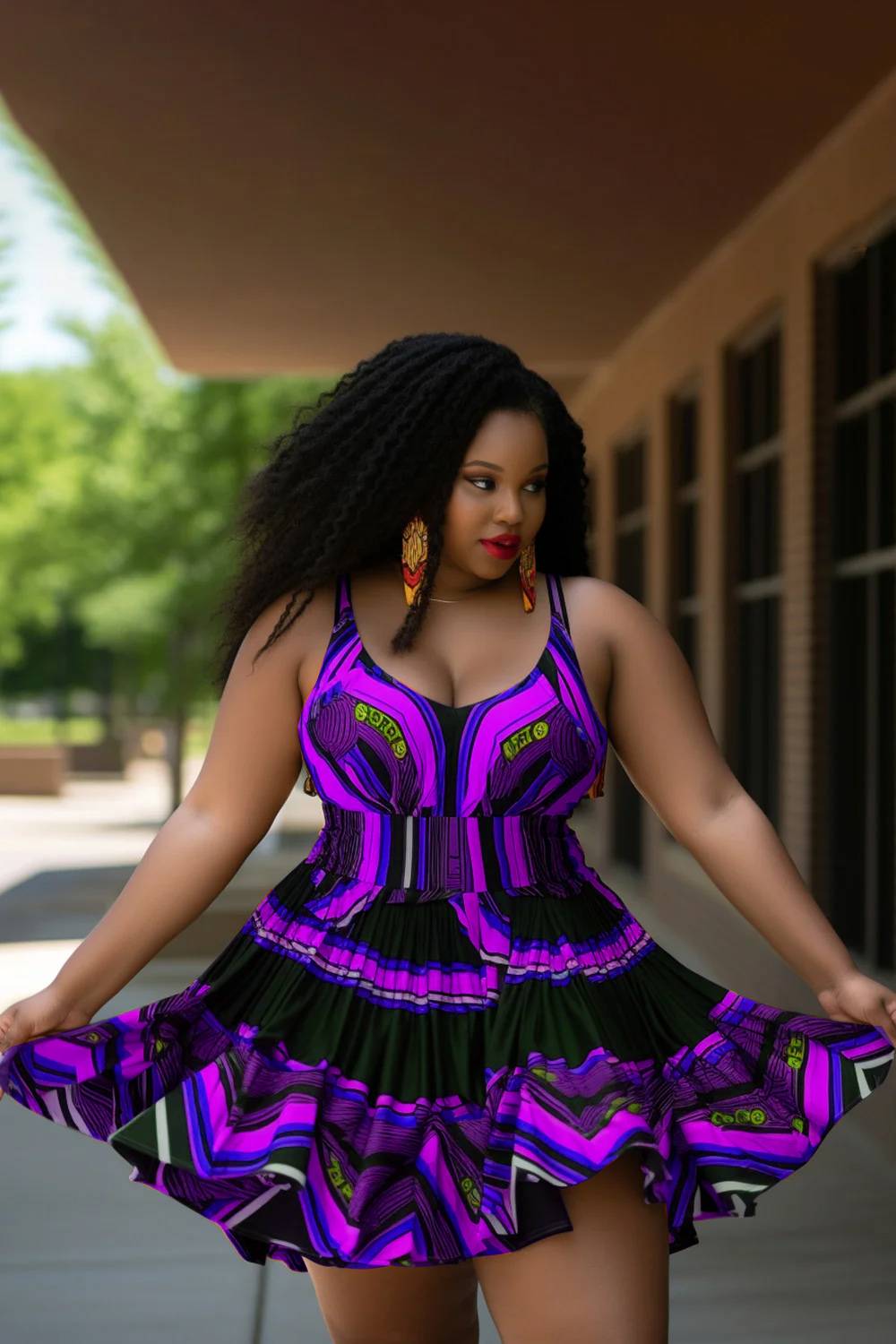 Xpluswear Design Plus Size Beach Multicolor African Ankara V Neck Swimsuit Fabric Swimwear Dress With Panty