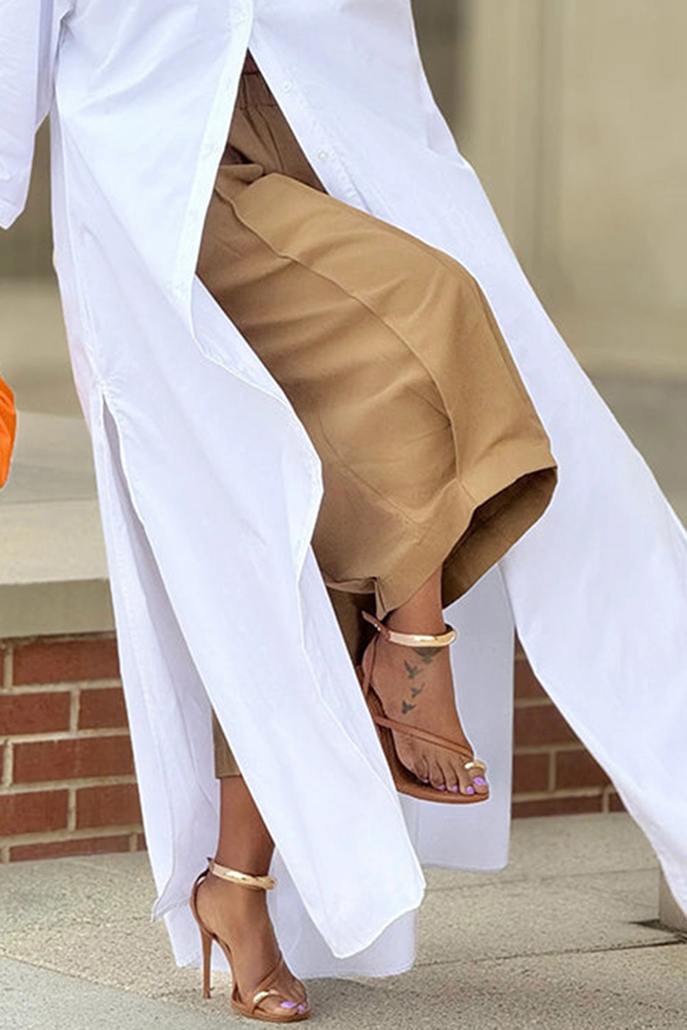 Plus Size Daily White Shirt Collar Split Long Blouses