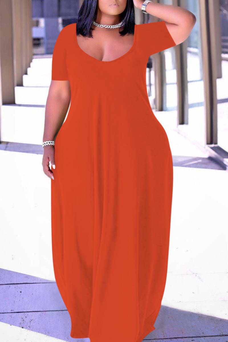 Xpluswear Plus Size Casual Burgundy Short Sleeves Solid Cocoon Summer Sun Maxi Dress