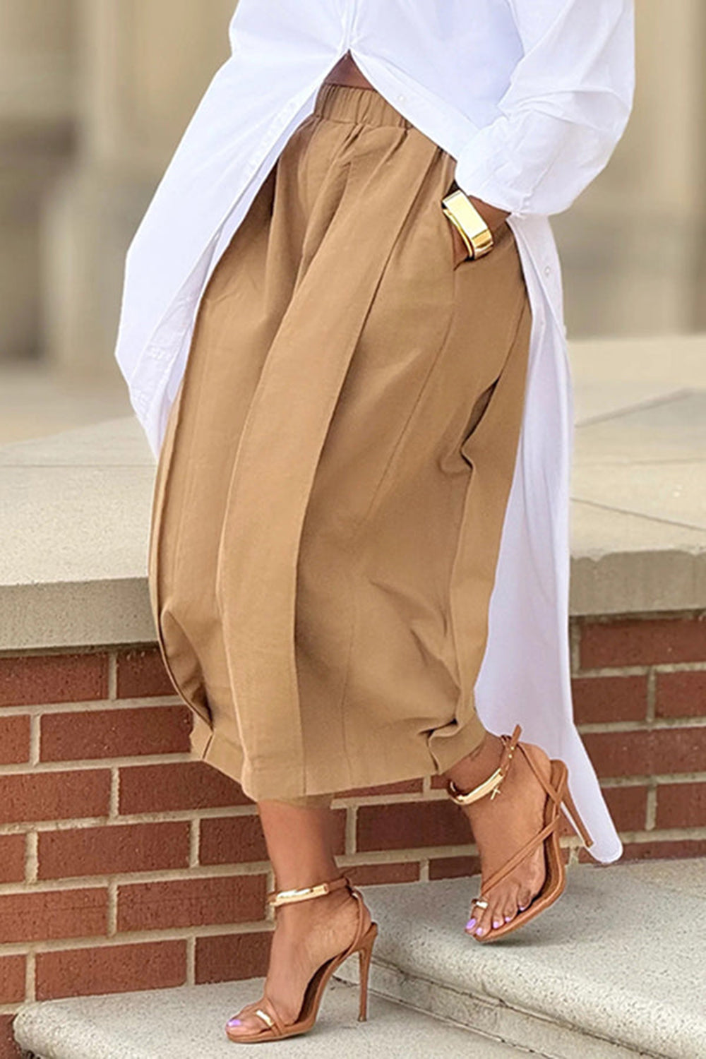 Plus Size Daily Khaki Pocket Wide Leg Pants