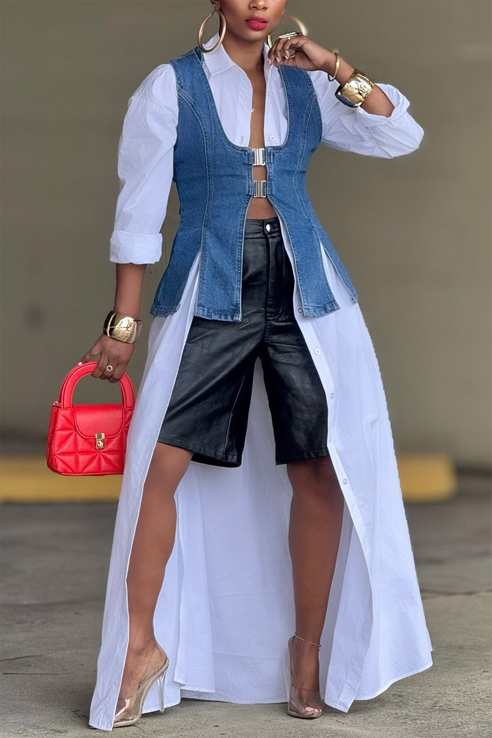 Plus Size Daily White Shirt Collar Split Long Blouses