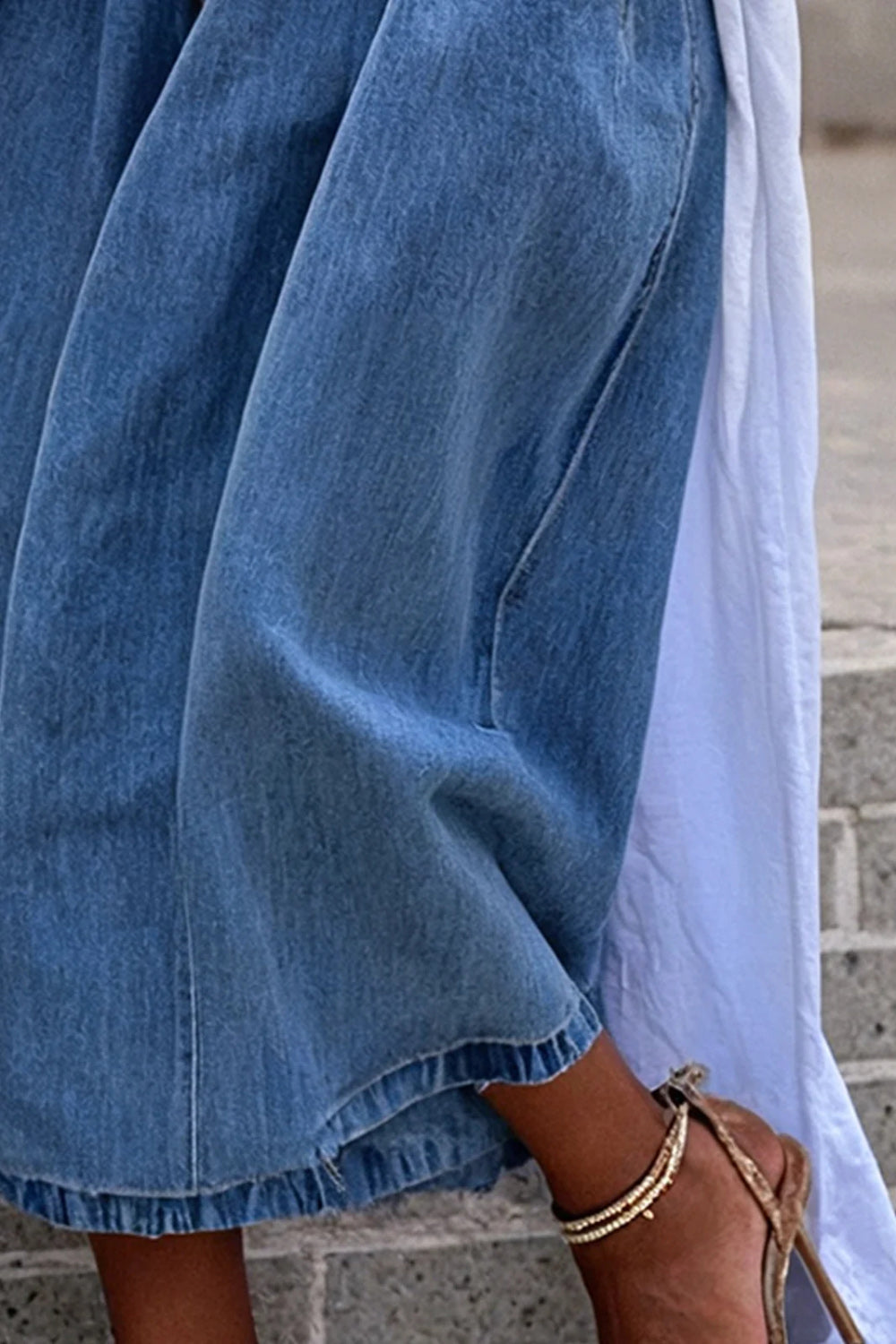 Plus Size Daily Blue Casual Pocket Wide Leg Denim Crop Jeans