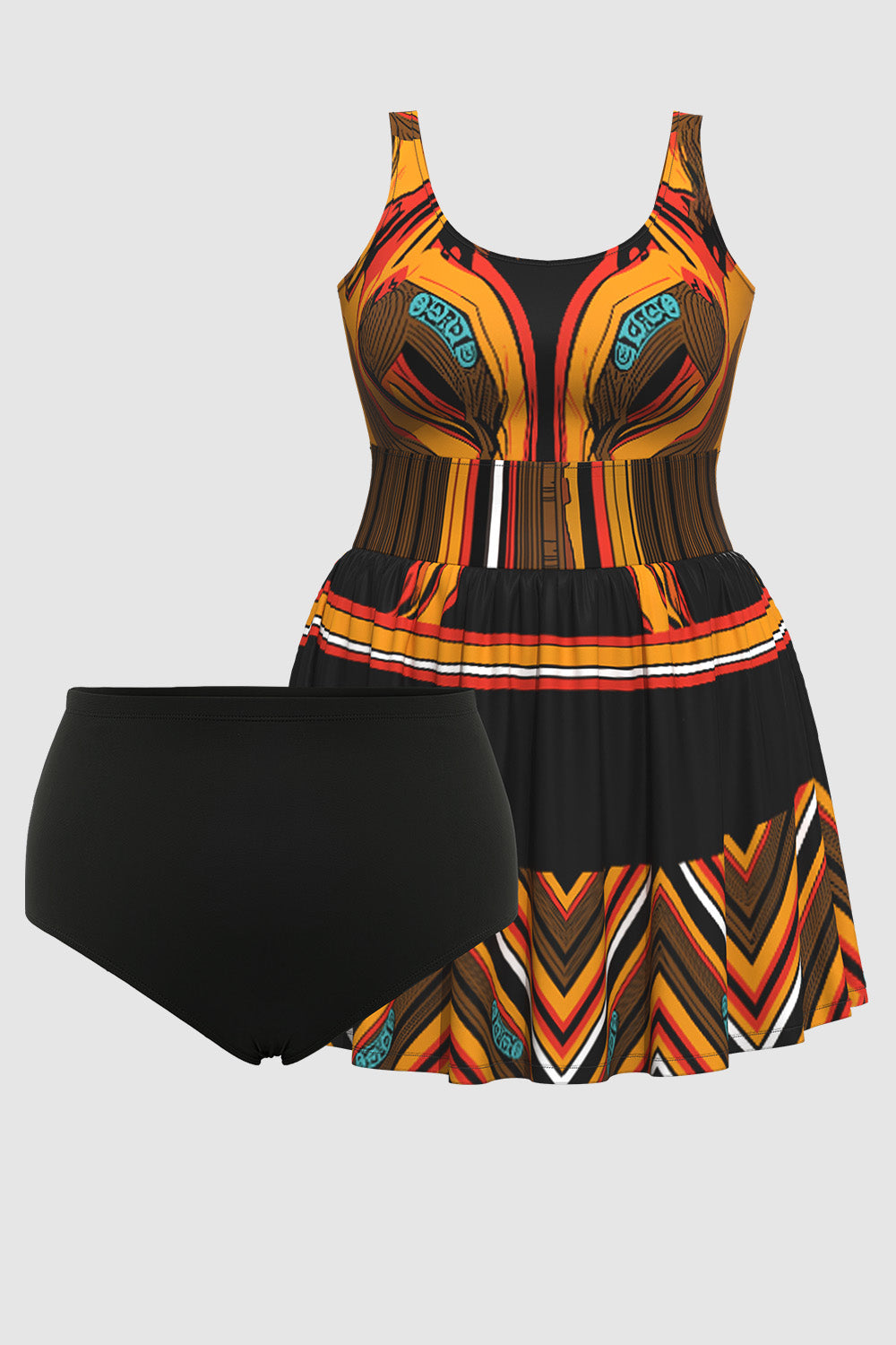 Xpluswear Design Plus Size Beach Multicolor African Ankara V Neck Swimsuit Fabric Swimwear Dress With Panty