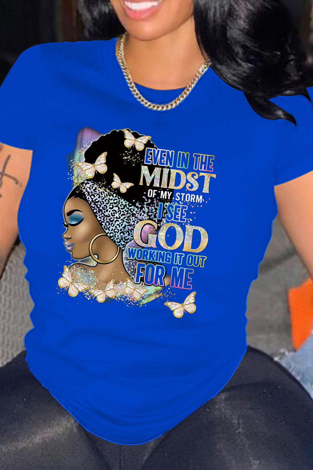 Plus Size Casual T-Shirt Round Neck Portrait Graphic Letter Print T-Shirt