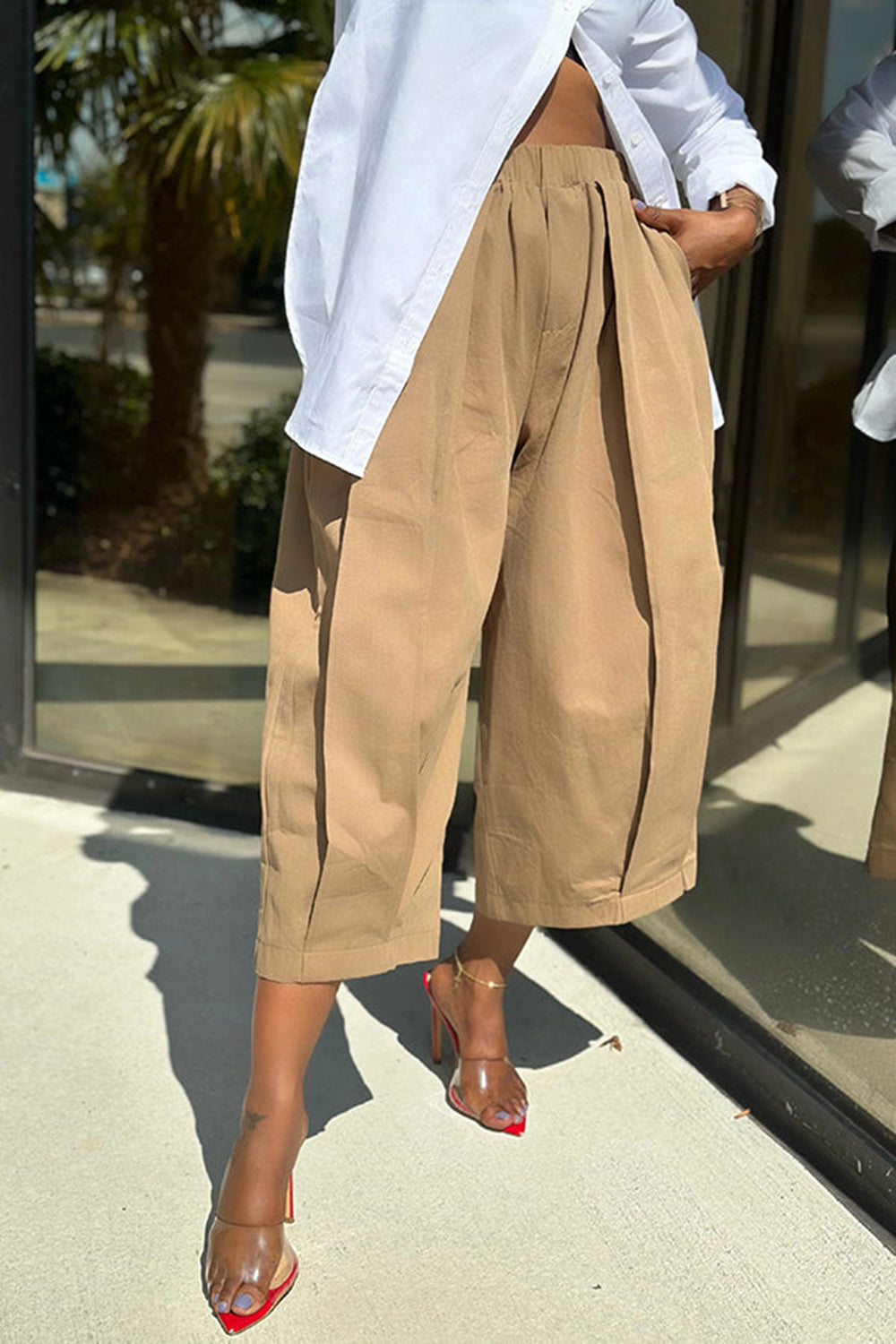 Plus Size Daily Khaki Pocket Wide Leg Pants