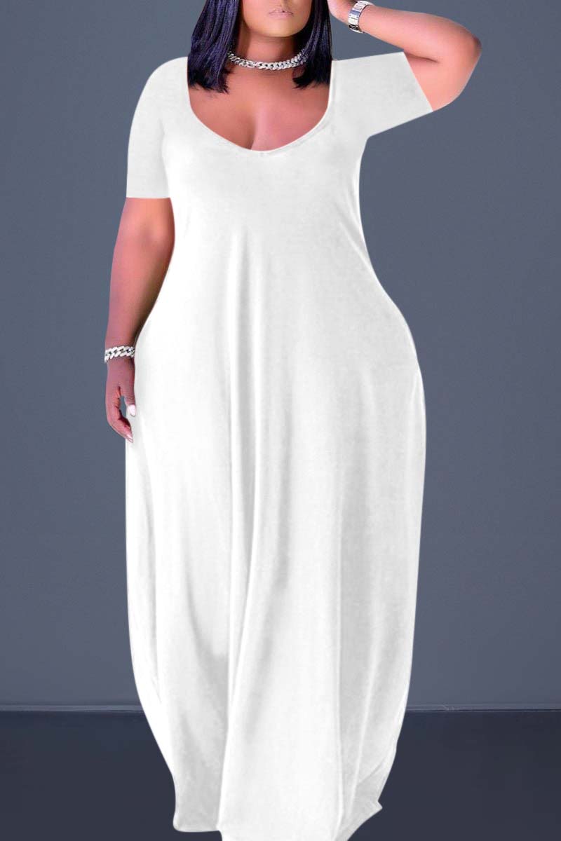 Xpluswear Plus Size Casual Burgundy Short Sleeves Solid Cocoon Summer Sun Maxi Dress