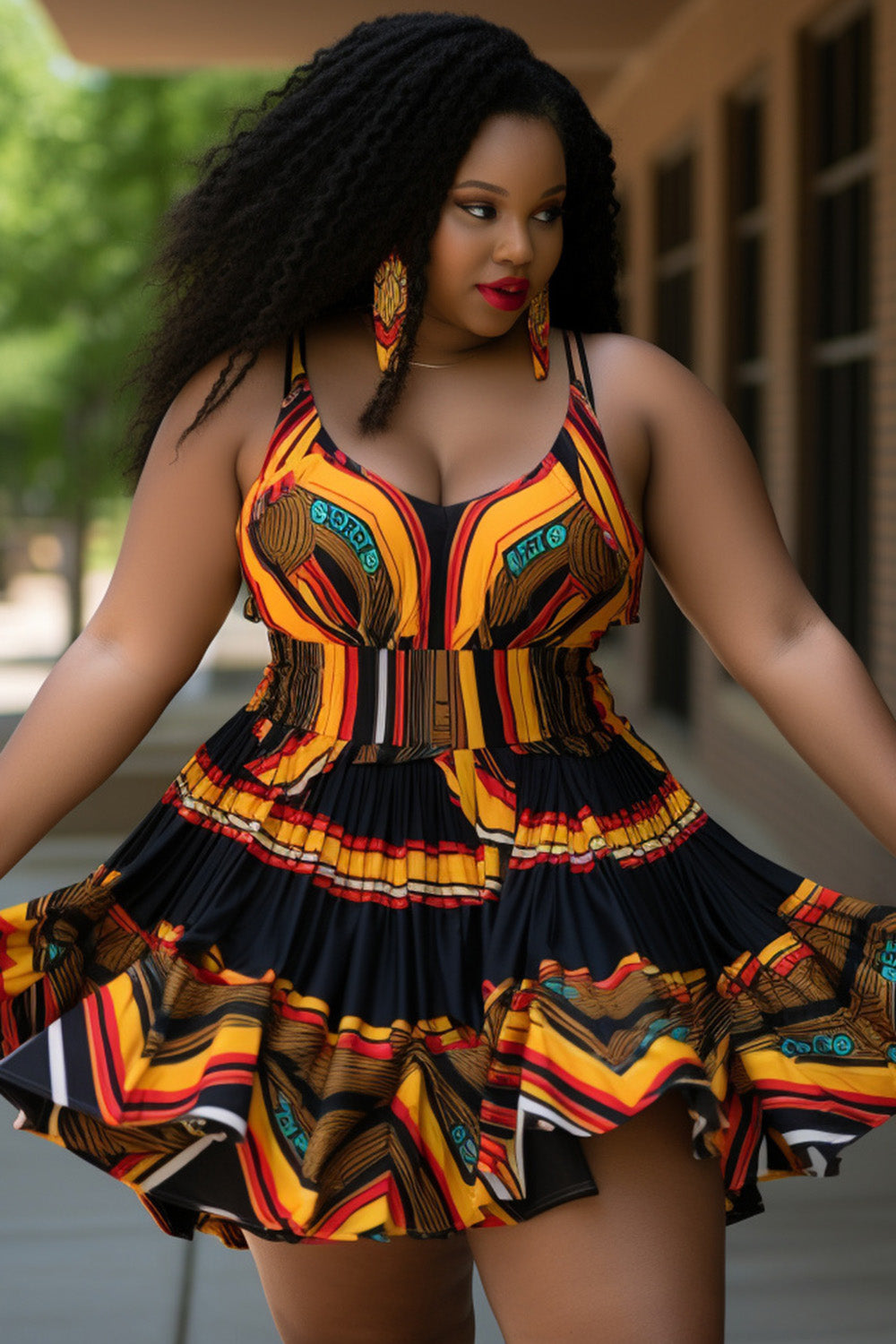 Xpluswear Design Plus Size Beach Multicolor African Ankara V Neck Swimsuit Fabric Swimwear Dress With Panty