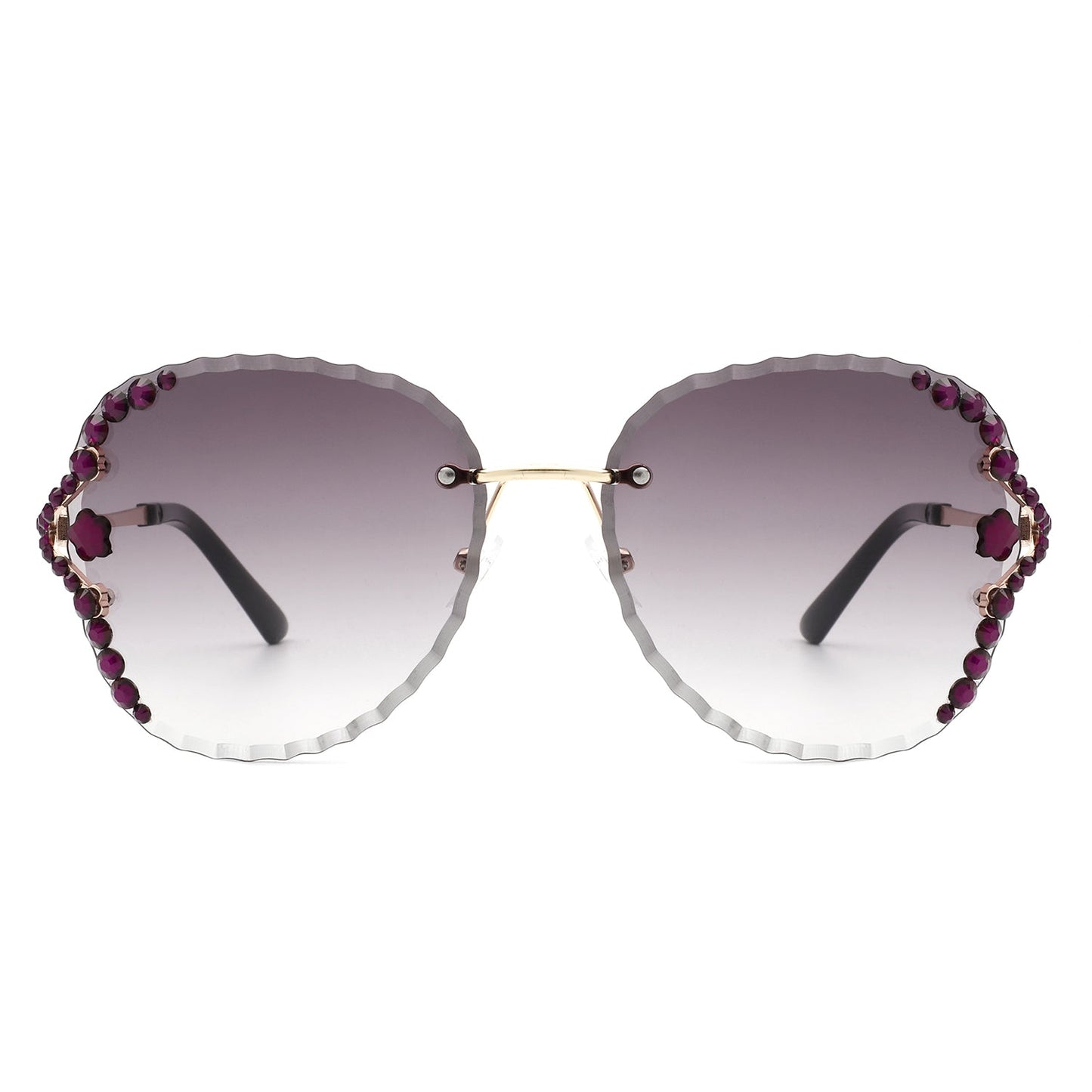 Lightblu - Women Fashion Oversize Rimless Round Rhinestone Design Sunglasses