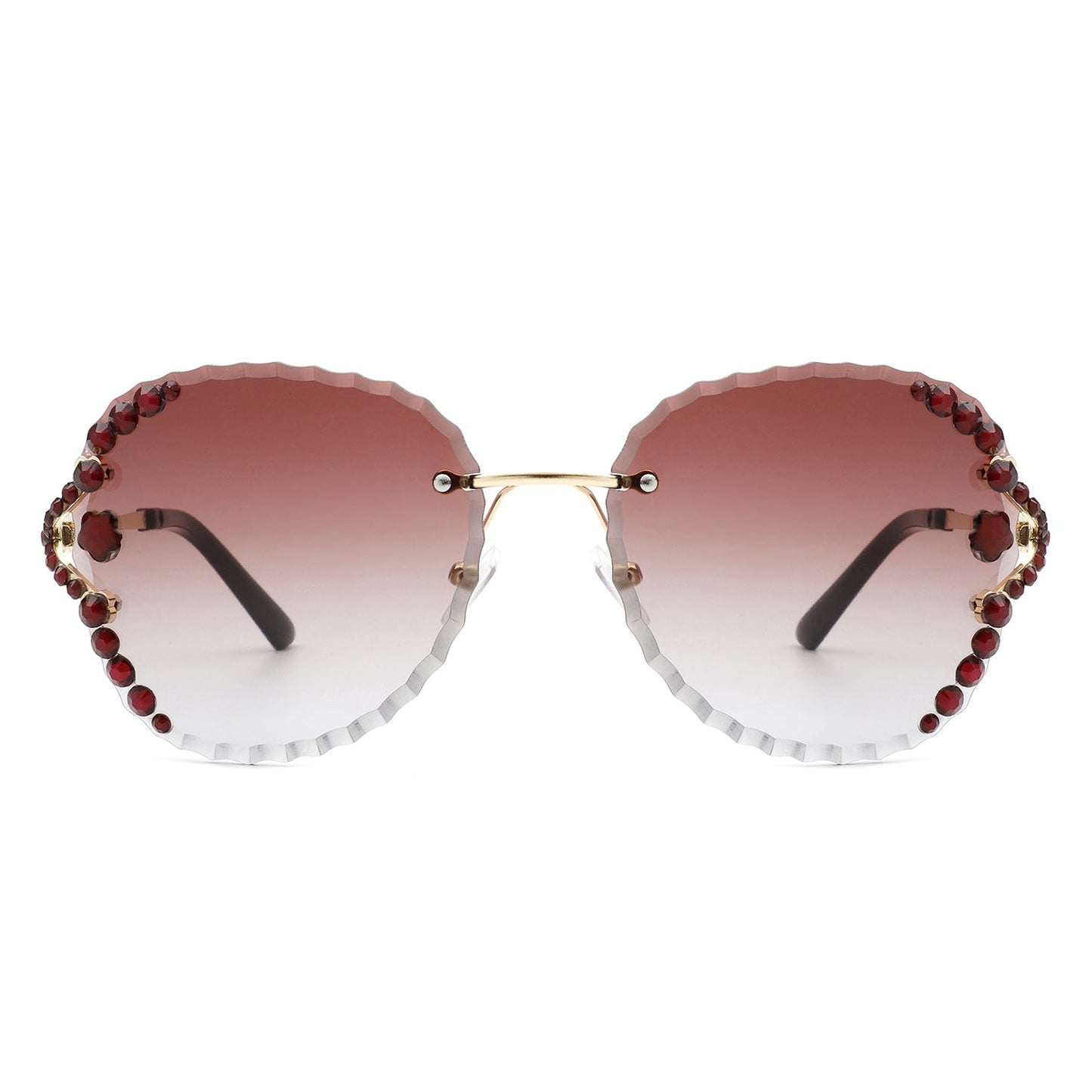 Lightblu - Women Fashion Oversize Rimless Round Rhinestone Design Sunglasses