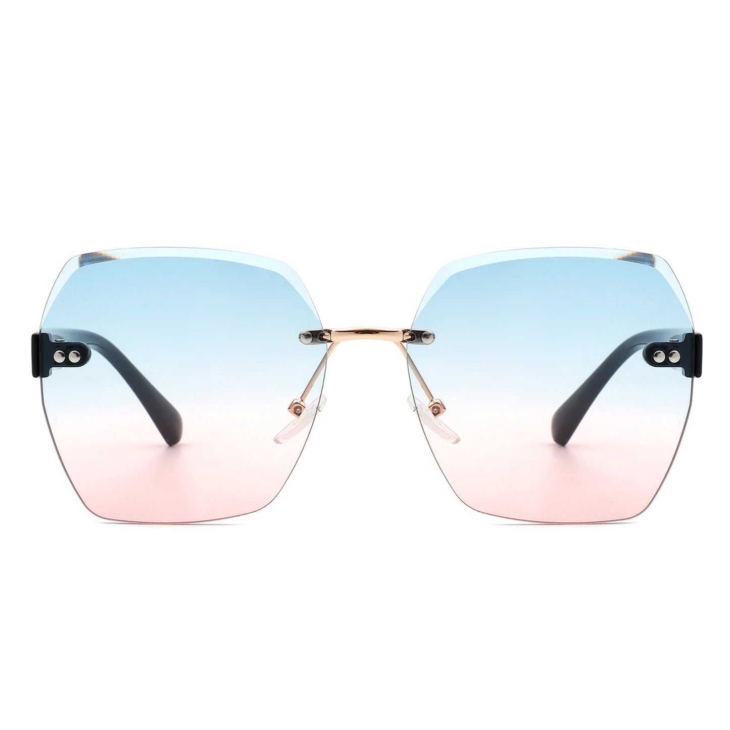Ezernova - Oversize Square Geometric Rimless Tinted Fashion Sunglasses
