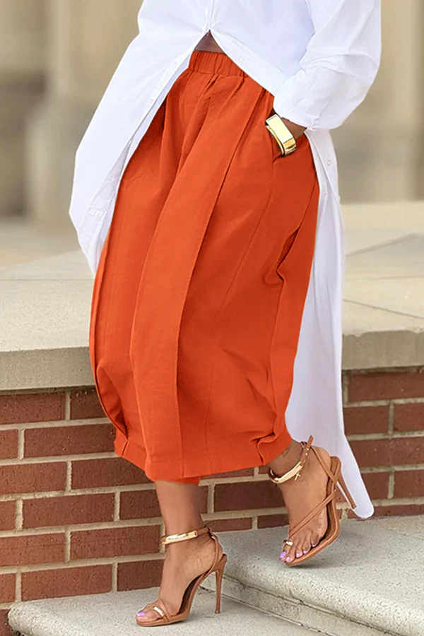 Plus Size Daily Khaki Pocket Wide Leg Pants