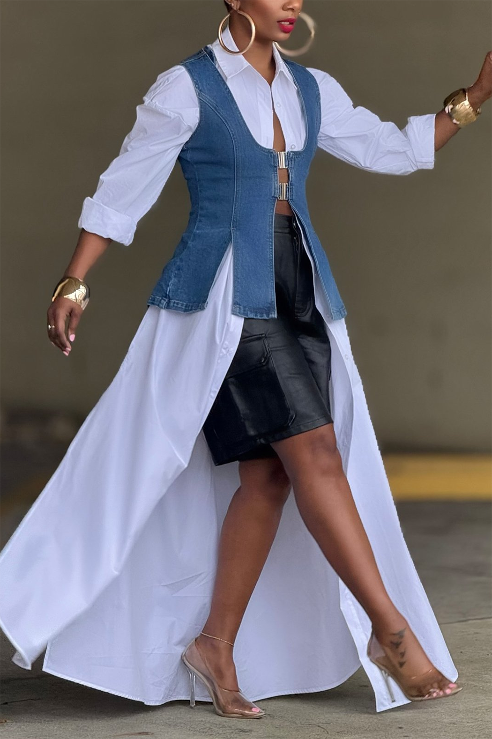 Plus Size Daily White Shirt Collar Split Long Blouses