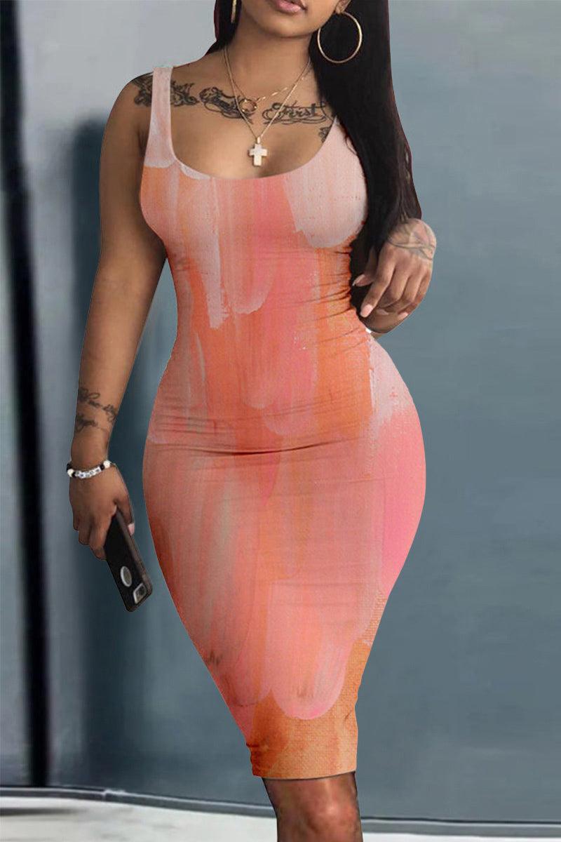 Xpluswear Plus Size Casual All Over Print Spaghetti Strap Bodycon African Mini Dress