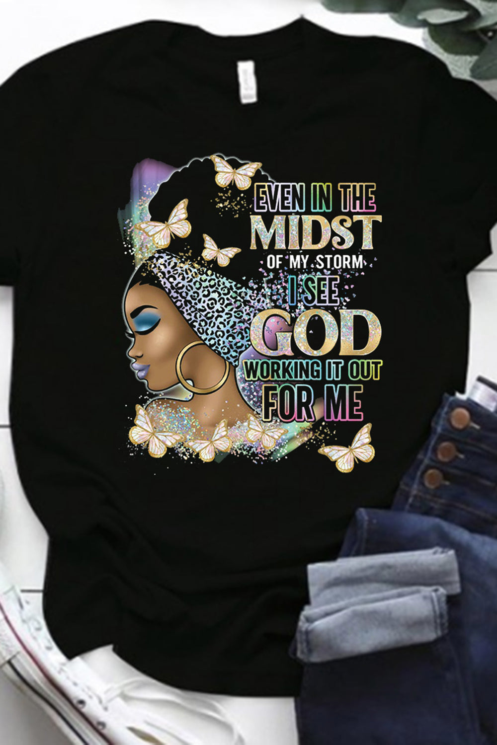 Plus Size Casual T-Shirt Round Neck Portrait Graphic Letter Print T-Shirt