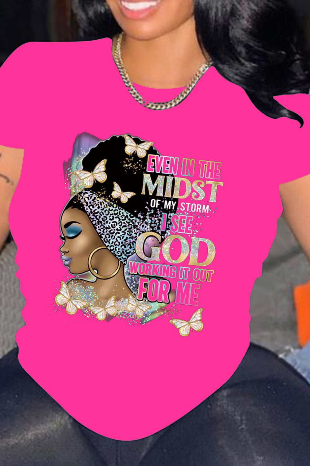 Plus Size Casual T-Shirt Round Neck Portrait Graphic Letter Print T-Shirt